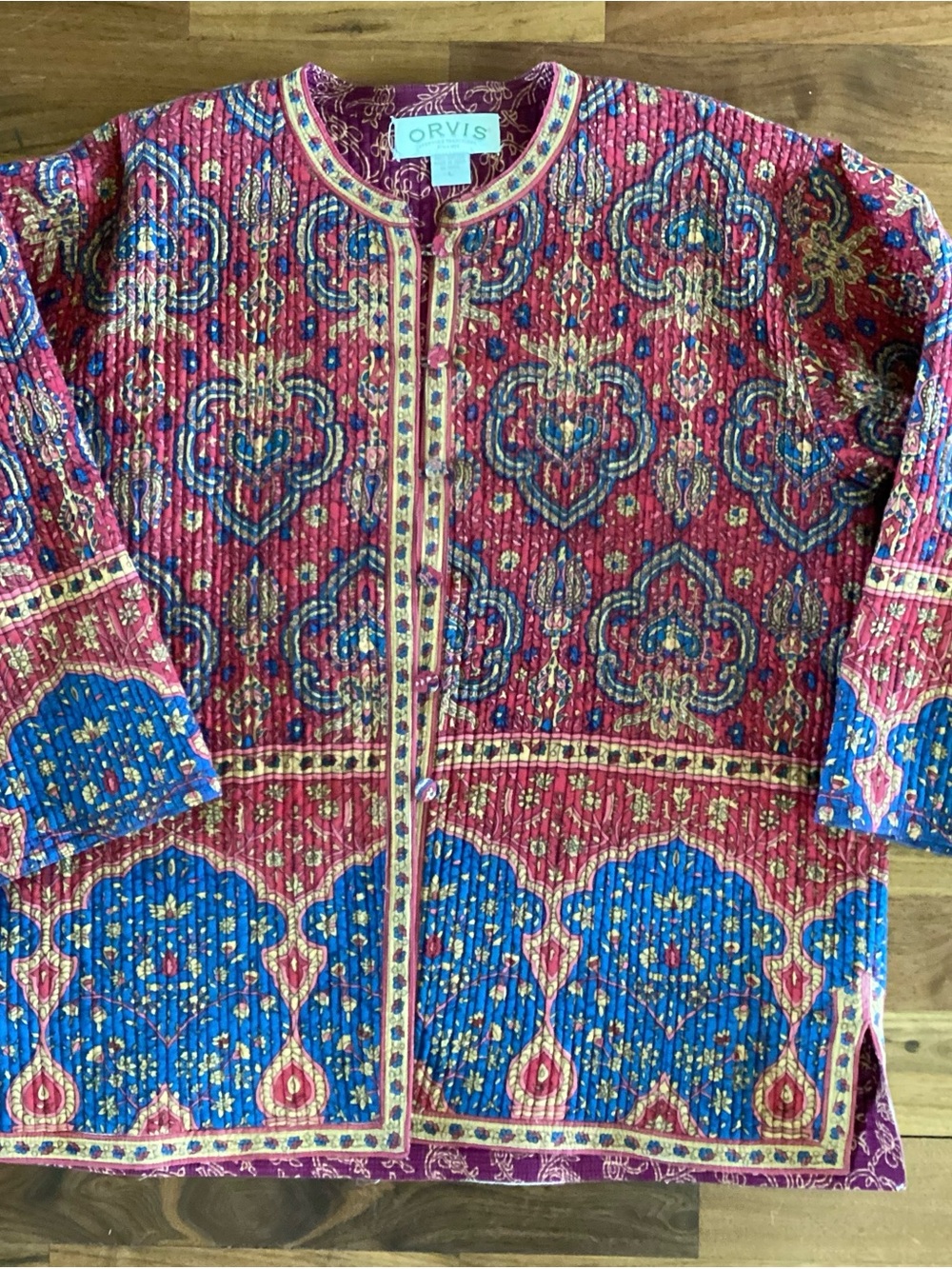 Vintage 90’s Orvis Bohemian Printed Quilted Jacket with Gold Accents